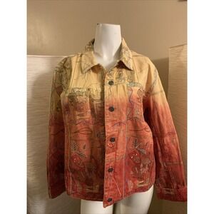 Chico's Design Folk Persian Cotton Embroidered Metal Button Woman's Short Size 2